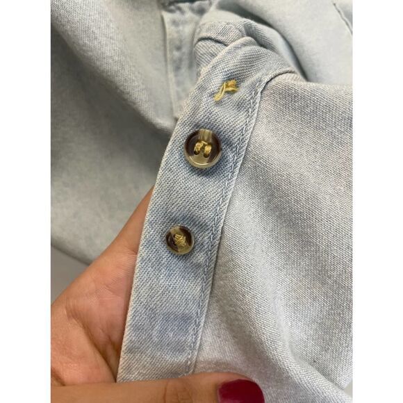 Biker Design Cut Off Light Wash Denim Shirt Graphic Skull Dogs Size Medium - Picture 6 of 10